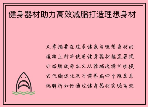 健身器材助力高效减脂打造理想身材
